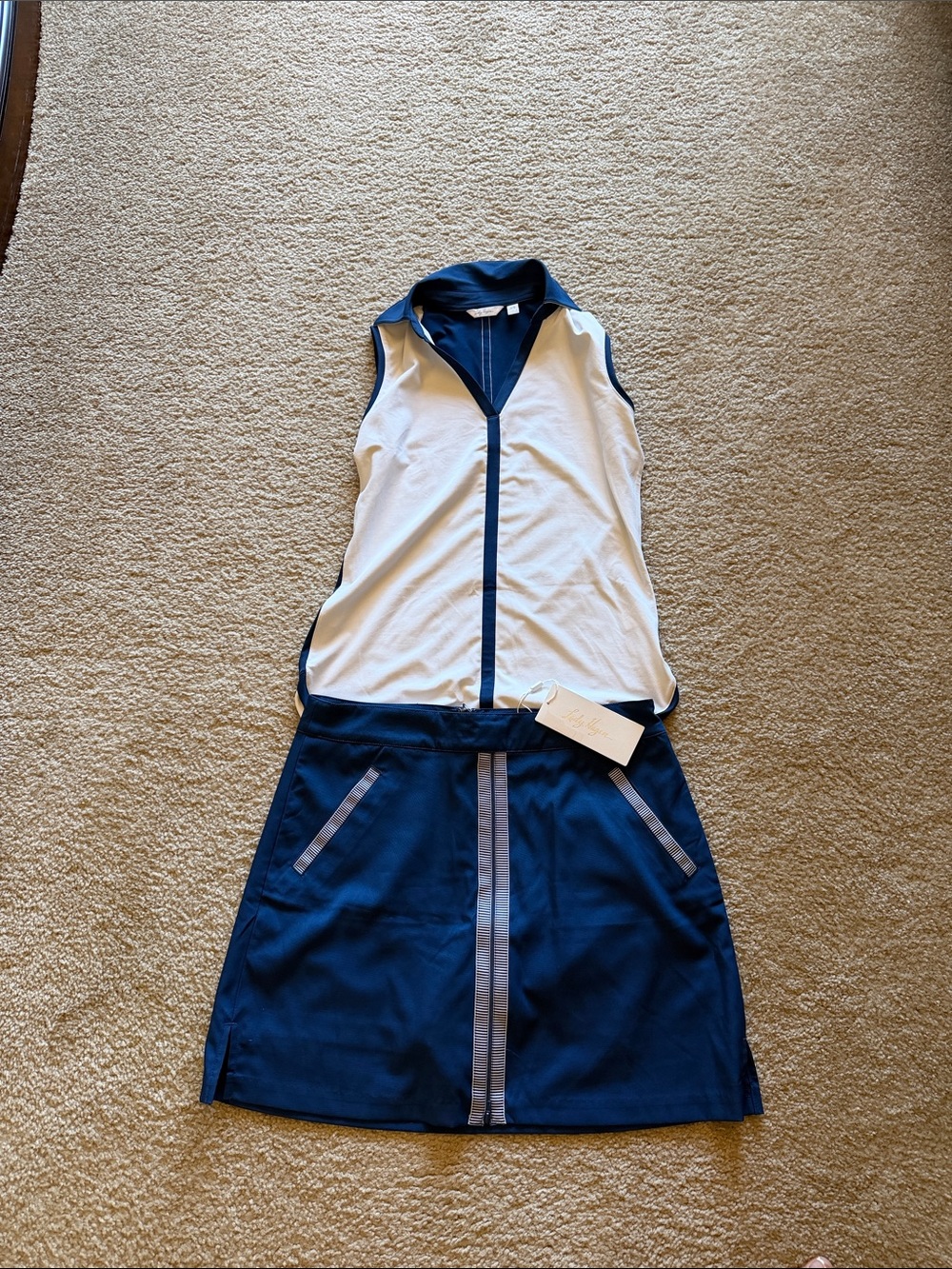 Lady Hagen Navy and White Sleeveless Zip Golf Dress